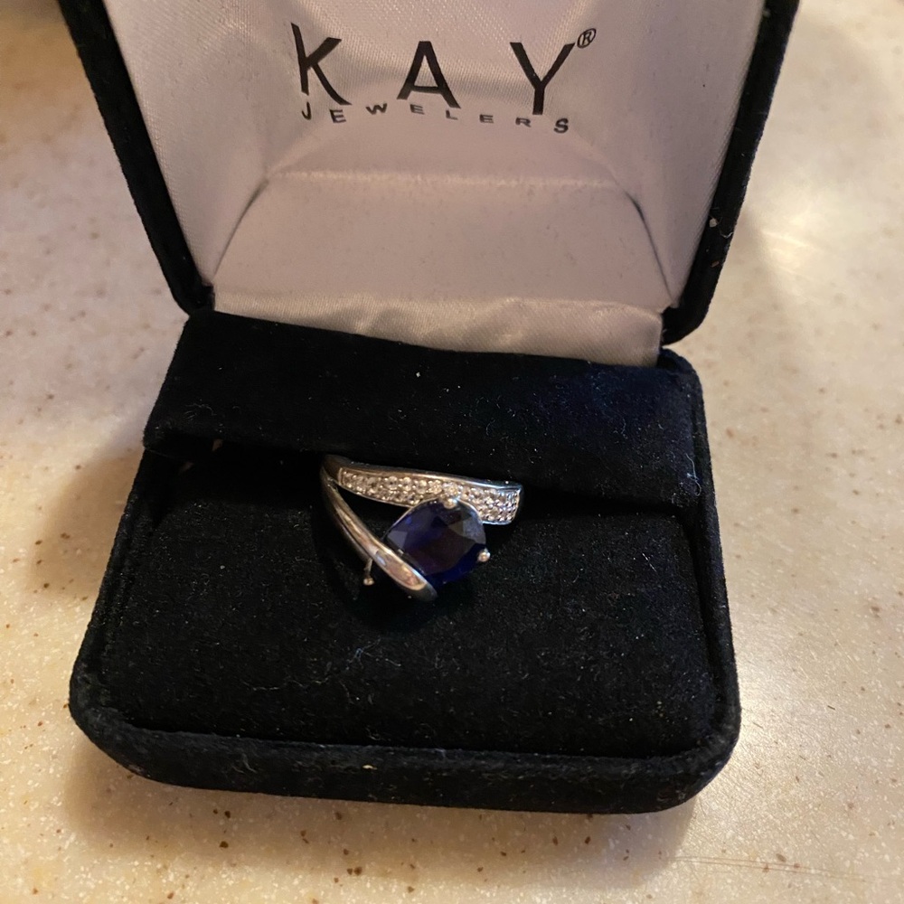 Silver Ring with Sapphire Gem and Necklace Set